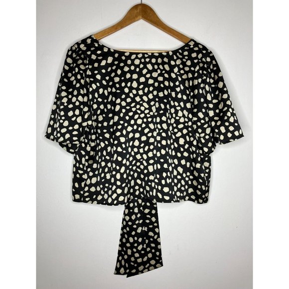 LOFT Black Beige Blouse Low Back Detail Women's Large - Picture 2 of 11